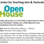 Faculty, please join us as CTAT holds an Open House for the new Course Developer Training. Earn a $500 stipend for your participation in the CDT modules. When: April 16, 2019, from 12:00 p.m. – 2:00 p.m. Where: Harriman, CTAT Lobby (L-200) Do you teach an online course? Are you a full-time faculty member? If you answered “Yes” to both of these questions, then you are eligible to participate in Faculty Course Developer Training. If you are interested, join us for snacks and to discuss the possibility for your participation.